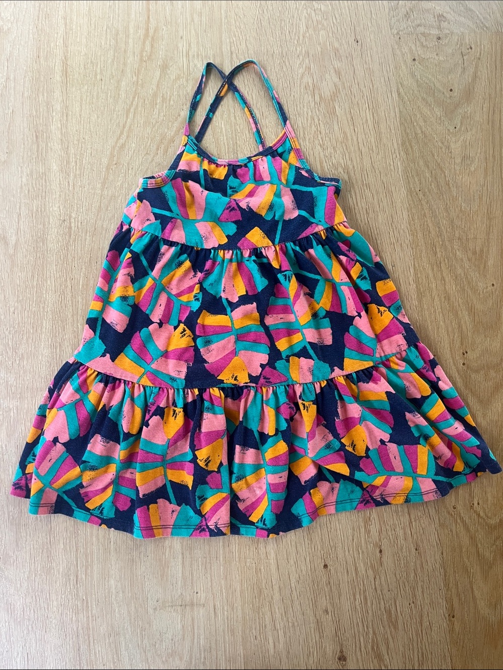 Cat & Jack Girls' Multicolor Tropical Print Sundress - Pink, Teal, Yellow, Navy